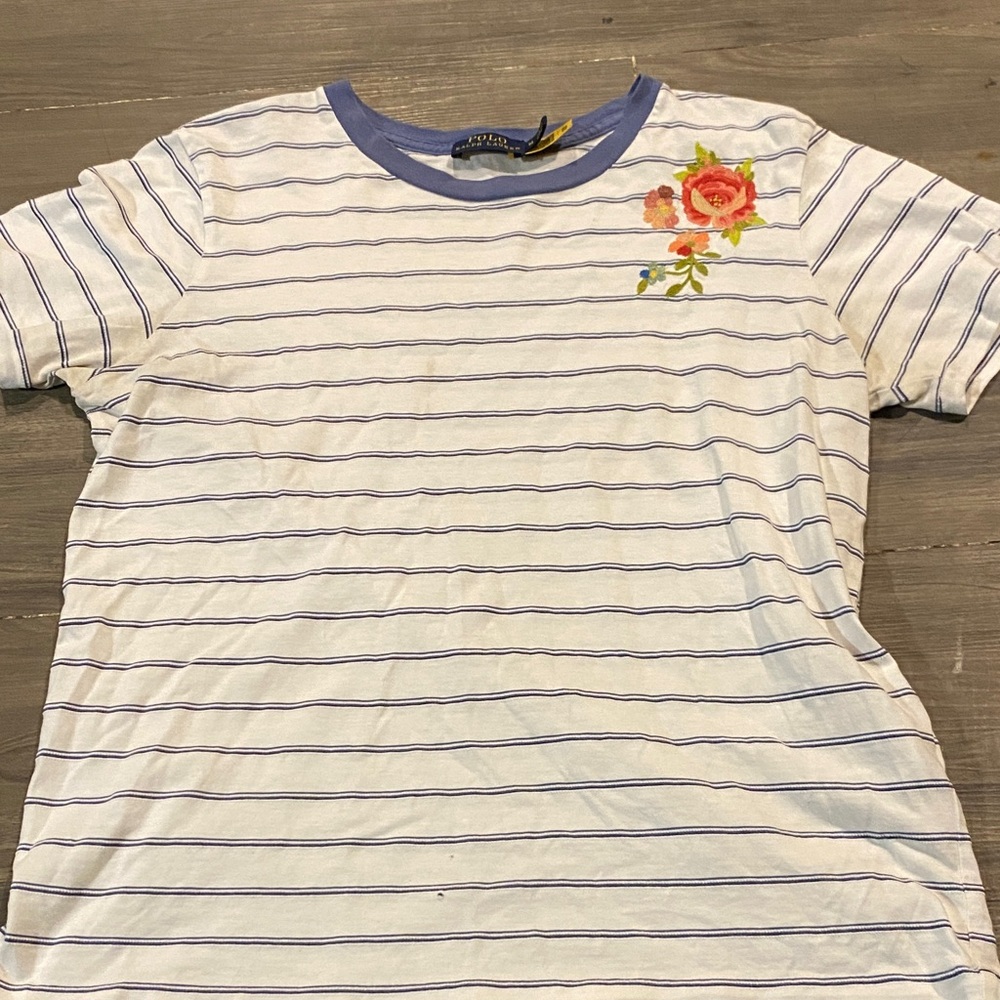 Cat & Jack White and Blue Striped Tee with Floral Detail